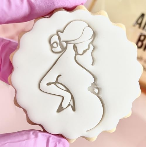 Baby Shower Pregnant Lady Fondant Stamp Embosser Biscuits Cookies fits m&s Biscuits Baby Girl or boy Hello World Decoration Marks and Spencers Free Matching Cutter
