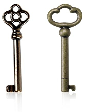 Skeleton Key - TRACOMPAN 2-Pack Ky-2AB and Ky-3AB Replacement Hollow Barrel Skeleton Keys | Antique Brass Skeleton Key for Chinese Cabinets, Vintage Dressers & Antique Locks, Bronze