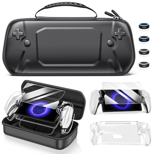 Carry Case for Portal Remote Player,PS Portal accessories Bundle Compatible with PlayStation Portal Console- 1 Protective Skin Cover, 2 Pack Screen Protector,4 Thumb Grip Caps