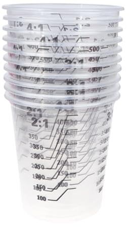 Lot de 10 gobelets gradués en plastique transparent PP pour cuisine et laboratoire avec marquages d'étalonnage jetables 500 ml