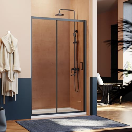 SUNXURY Schiebetür 100x185cm Duschtür Nischentür Einzelschiebetür aus 5 mm Sicherheitsglas (ESG) Graues Glas Dusche Duschabtrennung Duschwand