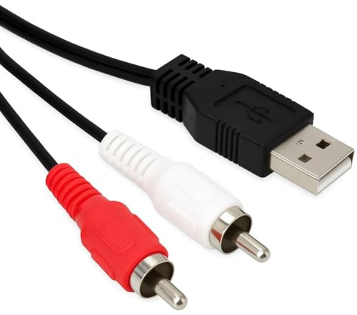 DRUT Câble audio USB vers RCA, 1,5 m mâle vers 2 RCA mâles, convertisseur stéréo, adaptateur pour PC, ordinateur portable, haut-parleur, lecteur DVD, systèmes audio domestiques