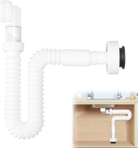 1 1/4 Zoll Siphon, Flexibler Raumsparsiphon, 360° Einstellbarer Siphon Waschbecken, Abflussrohr mit Geruchsverschluss, Austauschbarer Abwasserrohr für Küchenspüle Waschmaschine Badezimmer