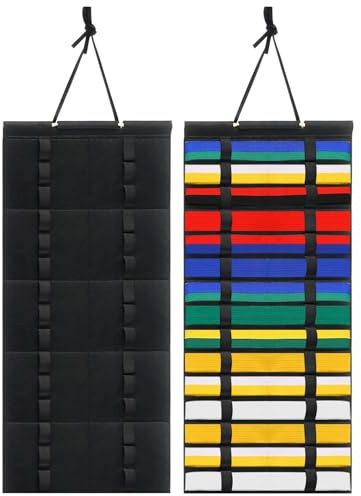 Klmnop 15 Belts Karate Belt Display Rack, Felt Martial Arts Belts Display Holder, Taekwondo Belt Display Holder for Martial Art Learner(Black)