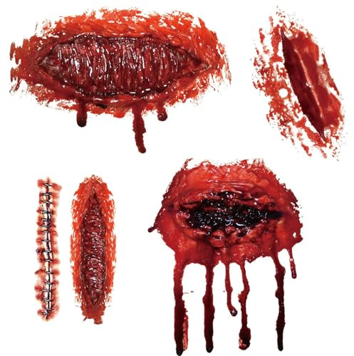 CARGEN Tatouages Temporaires d'Halloween 4 Feuilles Faux Sang Tatouages d'Halloween Faux Tatouages Fausses Cicatrices Maquillage Faux Cicatrices pour Maquillage pour Costumes, A Style