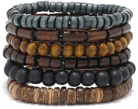 JJDreams Armband im Tribal-Stil aus Holzperlen, geeignet für Männer und Frauen, kombiniert mit einem Federanhänger.