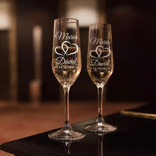 Lot de 2 flûtes à champagne personnalisées - Verres à vin Mr & Mrs - Cadeaux de mariage pour mariée et marié - Cadeau pour couple, Saint-Valentin, anniversaire de mariage