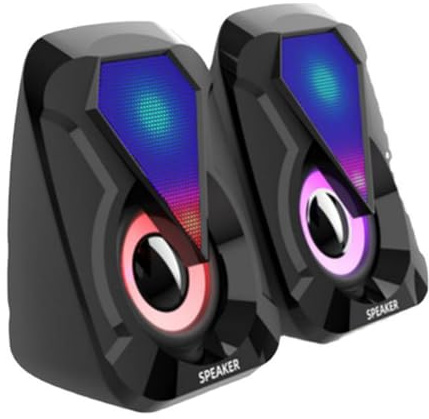 Wadakada Enceinte D'Ordinateur Filaire Mini USB avec Éclairage RGB pour Gaming sur Bureau, Volume Élevé, Lumières Colorées et Contrôle du Volume pour Ordinateur/Écran Portable/Ordinateur Portable/PC