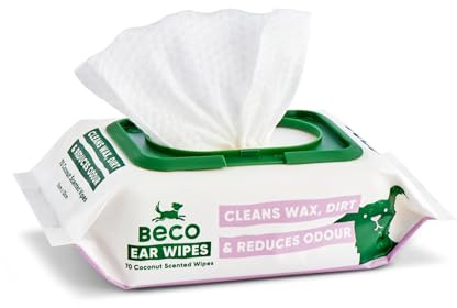 Beco Dog Ear Cleaner Wipes - 1 Pack of 70, For Ear Wax & Dirt, Gentle Plant-Based Pet Grooming Wipes, Coconut Scented