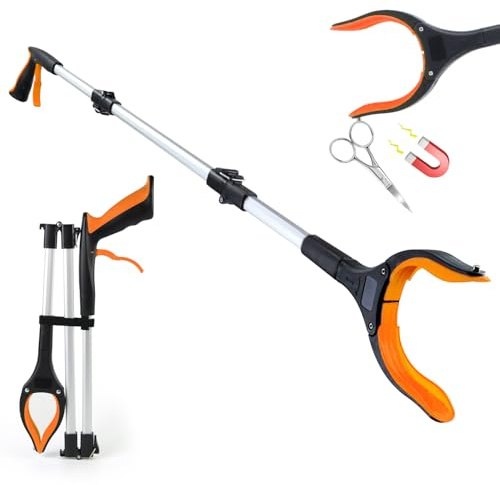 Qcdou Pinzas de agarre para personas mayores, pinzas plegables para recoger, pinzas giratorias, agarrador de basura con puntas magnéticas, pinza telescópica, pinza de basura, pinza de agarre, color