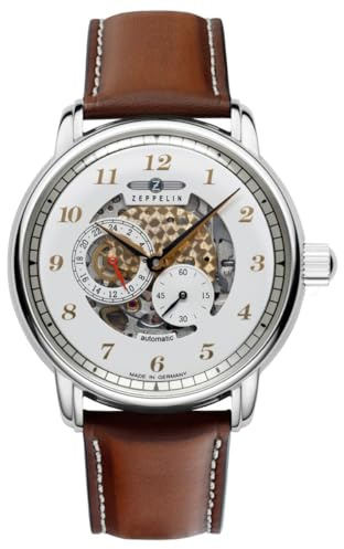 Zeppelin 8658-1 Herren Automatikuhr – Made in Germany, Silberfarben, Lederarmband Braun