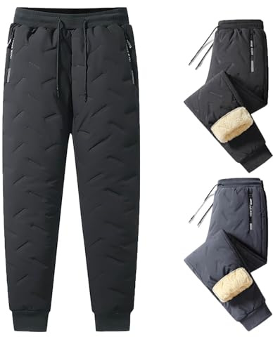 Polar Supply byxor, polarbyxor fleece termiska byxor unisex fleece fodrade vattentäta byxor vinter tjocka termiska sweatpants, Grå – joggare, XL