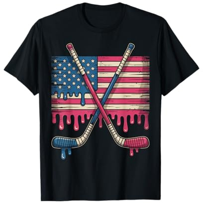 American Flag Hockey Player Hockey USA Ice Cream Drip Hockey T-Shirt