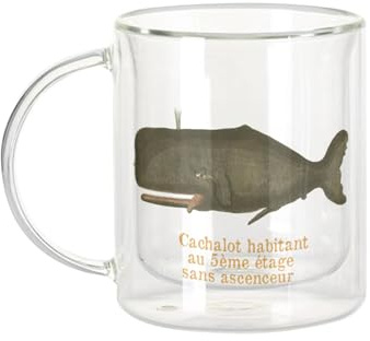 Fabulous Dubbelväggig glasmugg - 5:e våningen kachalot plankor biologi illustration - kaffekopp och isolerad 330 ml hängande effekt mot buller, tryck i Frankrike