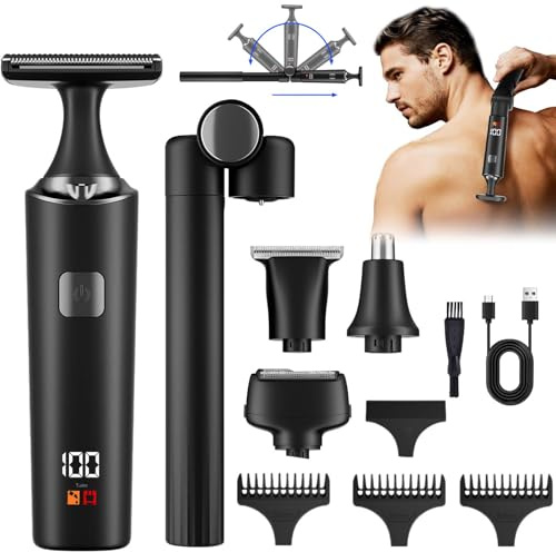Rasoio Elettrico Per La Schiena Da Uomo, Depilatore Corpo Uomo Kit 5 In 1 Con Braccio Ausiliario Allungabile, per viso, Mento, Braccio, Schiena, Peli Pubici (A)