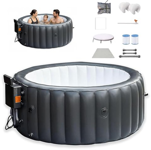 LADECNERHT Bañera De Hidromasaje Inflable para 3 a 4 Personas, SPA Portátil para Exteriores De 71 X 28, con 150 Chorros De Aire, Circulación De Agua, Se Calienta hasta 42 °c/104 °f