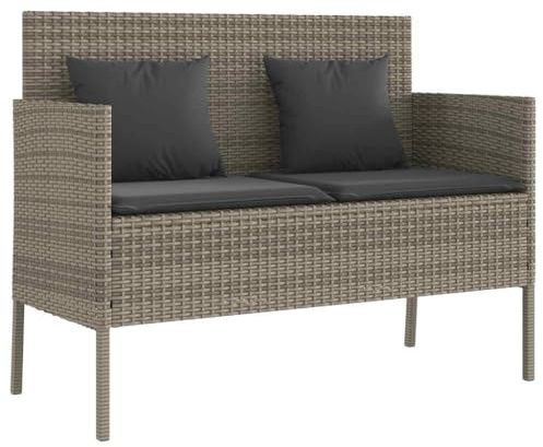 Fisinber Gartenbank mit Stauraum, 2-Sitzer Sitzbank aus Poly-Rattan, Truhenbank für Garten und Terrasse, mit Sitz- und Rückenkissen, Grau, 113 x 61 x 87 cm