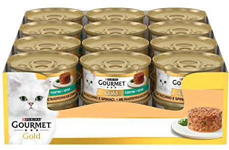 GOURMET Gold Cibo Umido per Gatti Adulti Tortino con Tacchino e Spinaci 24 Lattine da 85g