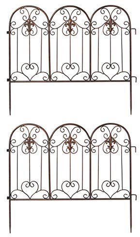 RUDDINGS WOOD Set of 2 x Metal Garden Border Edging Bronze Effect Fleur De Lys Design - Steel Grass Lawn & Pathway Edge
