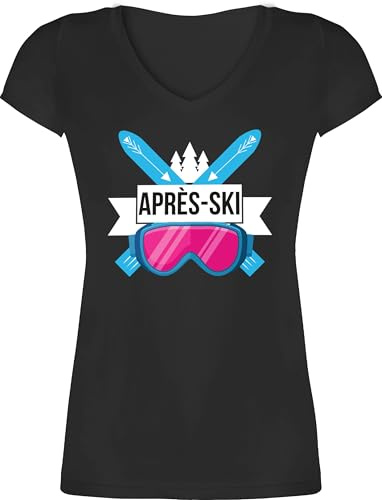 Shirtracer - T-Shirt Damen V Ausschnitt - Skiurlaub - Apres Ski mit Brille I Apres Ski Hüttengaudi I Ski Fahren I Wintersport I Apres Ski Liebhaber