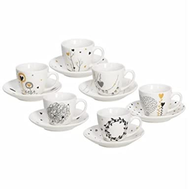 Tognana Iris, Set 6 Tazzine Caffè con Piatto, New Bone China, Multicolore