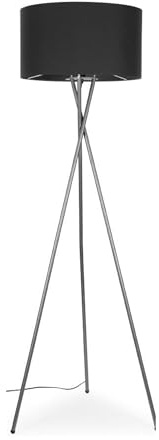 MiniSun | Modern Polished Chrome Metal Tripod Floor Lamp with a Dark Grey Shade | Home Décor, Bedside & Desk Lamp