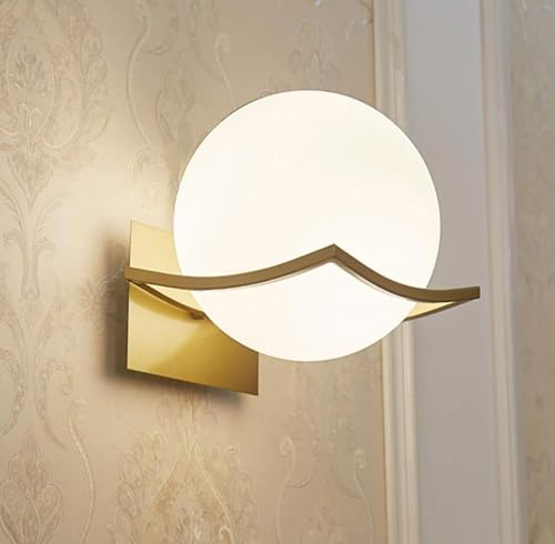 KRUIHAN Wandleuchte E27 Gold, Moderne Schlichte Glaskugel Wandlampe Innen | Festverdrahtete Wandlampe mit Weißem Glas-Lampenschirm für Schlafzimmer, Wohnzimmer, Flur und Treppenhaus, ohne Leuchtmittel