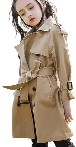 amropi Ragazze Trench Coat con Cintura Ginocchio Lunghezza Giacca a Vento Jacket