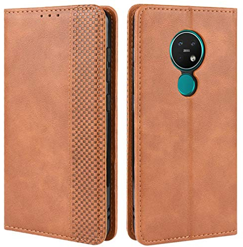 HualuBro Handyhülle für Nokia 7.2 Hülle, Nokia 6.2 Hülle, Retro Leder Stoßfest Klapphülle Schutzhülle Handytasche LederHülle Flip Case Cover für Nokia 7.2 / Nokia 6.2 Tasche, Braun