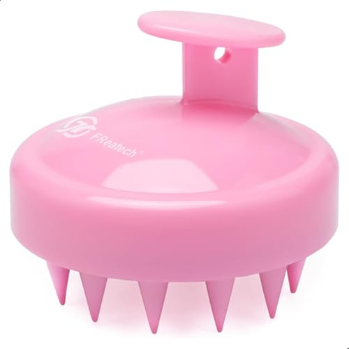 FREATECH Scalp Massager Hair Growth, Scalp Scrubber with Soft Silicone Bristles for Dandruff and Hair Care, Shampoo Brush Hair Massager Scalp Exfoliator for Wet & Dry, Long Curly Thick Hair, Pink