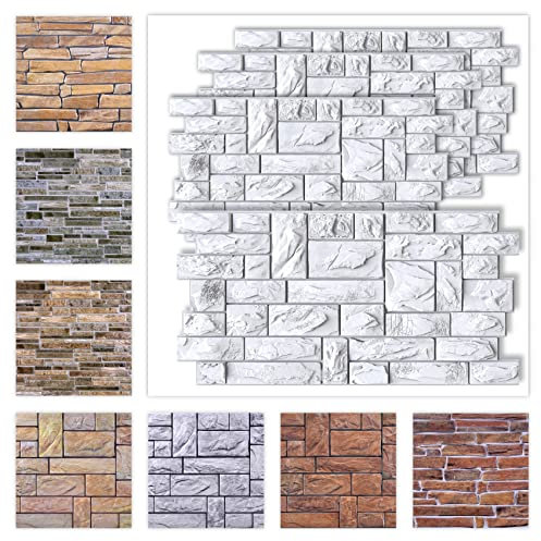 Panneaux décoratifs en PVC - Panneaux muraux décoratifs avec look 3D comme revêtement mural - aspect pierre (5 panneaux paquet économique 986 x 496 mm) hydrofuge 3D mosaïque découpable