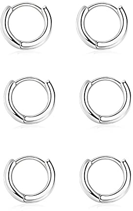 Silber 925 Creolen Set - 3 Paar Klein Ohrringe für Damen, Mädchen, Herren - Gold Huggies, Zierliche Knorpel Tragus Helix Schlafen Ohrringe 6mm