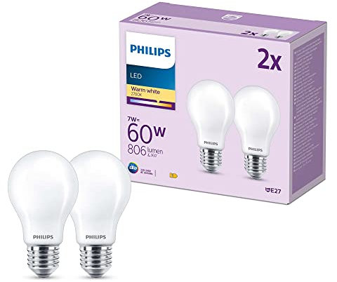 Philips Classic LED E27 Lampe, 60W, matt, warmweiß, nicht dimmbar, Doppelpack