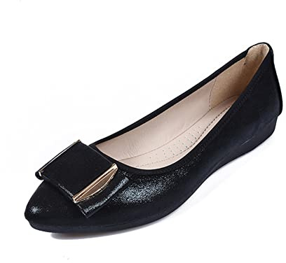 MACHSWON Women’s Comfortable Ballet Dressy Work Pointed Toe Buckle Flats Shoes(Black, Size 6)