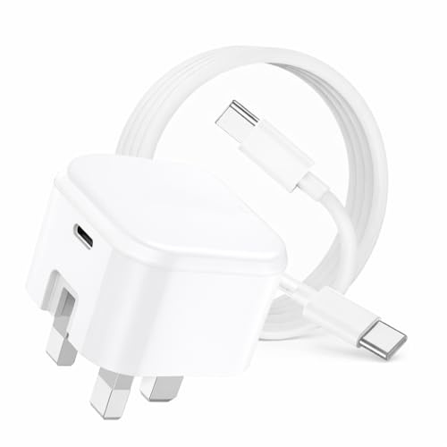 For iPhone 17 16 15 Pro Max 60W USB-C to C Charger Plug and Cable AVS DVS | 60W C to C Fast Charging Charger for iPhone 17 Pro Max 16 Pro Max 15 Pro Max wall adapter, UK plug, AVS DVS PD PPS, White