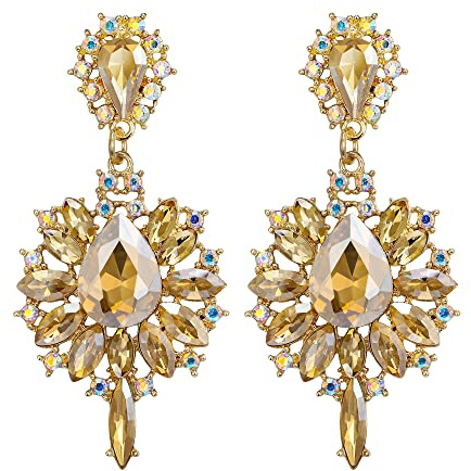 EVER FAITH Ohrringe Marquise österreichischen Kristall Prom Blume Teardrop Statement Kronleuchter große Ohrstecker für Damen schillernden AB Gold-Ton