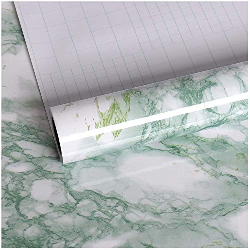 VEELIKE Mamorfolie Grün Klebefolie Marmoroptik 60cm×900cm Selbstklebende Folie Marmor Tapete Badezimmer Küchentapete Abwaschbar Wandtapete Wohnzimmer Möbelfolie für Tische Dekorfolie Wandpapier