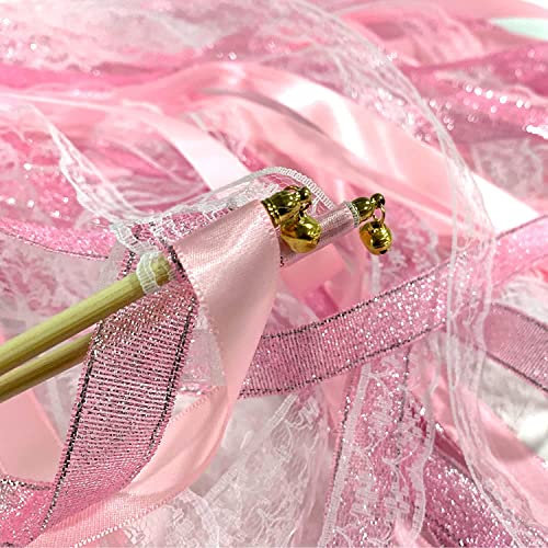 LATRAT Wedding Wands 12 Stücke Zauberstäbe Hochzeit Luftschlangen for Wedding, Wedding Wands mit Glöckchen, Luftschlangen Hochzeit für Hochzeiten, Partys, Weihnachten, Geburtstage(Rosa)