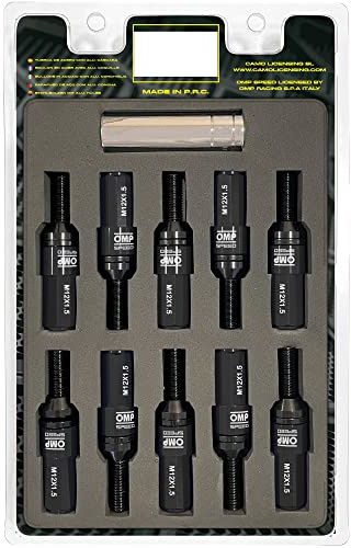 OMP SPEED Set 20 schwarze Radschrauben mit M12X1,5 metrisch 17-19 lang 28MM Gewindeschlüssel mit schwarzem Aluminiumschutz 7075 + DIN 12,9