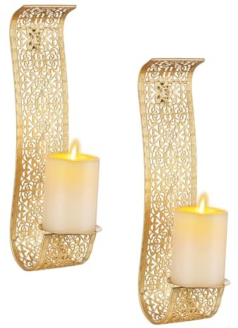 Sziqiqi Gold Candle Sconces Wall Decor Set of 2 - Rustic Pillar Wall Candle Holder for Farmhouse Vintage Hallway Wall Decor Decorative Bathroom Metal Candle Sconces