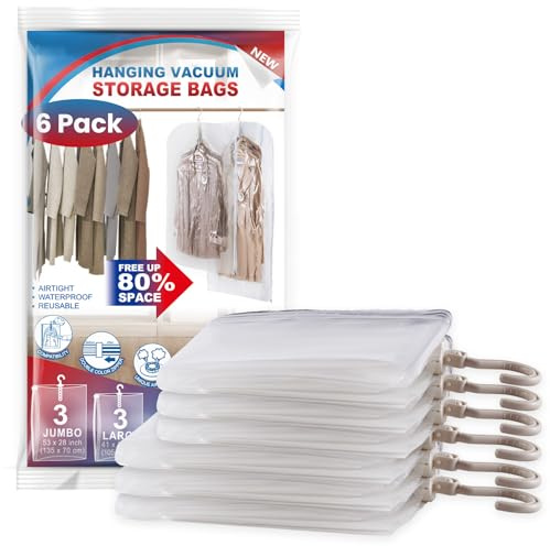 Hanging Vacuum Storage Bags, Space Saver Vacuum Seal Bag for Cloth, 6 Combo