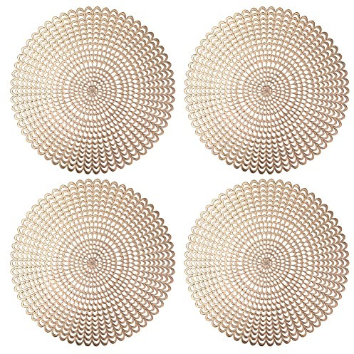 4 Pieces Round Placemats Washable Non-Slip Placemats PVC Placemat Heat Resistant Placemat Table Decoration Ideal for Kitchen, Parties, Weddings