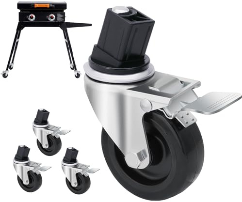Ruedas giratorias de 3 pulgadas para soporte de parrilla Blackstone, kit de ruedas con freno, giro sedoso de 360 grados, accesorios de parrilla para soporte de parrilla de mesa Blackstone de 22 o 17