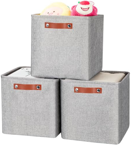 Cinnani Aufbewahrungsbox, 3er Set, Ordnungsboxen, Vliesstoff, Faltbox, 30 x 30 x 30 cm, Stoffbox, für Würfelregal, Organizer für Kleidung, Grau