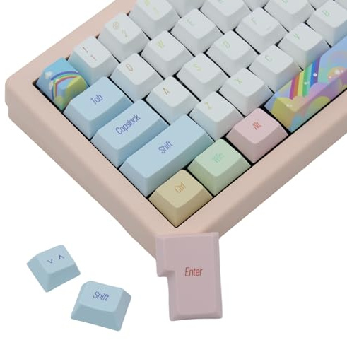 Cmokifuly Comokifuly PBT färgsublimering keycaps söta tangentkåpor ISO layout med regnbåge Cherry profil anpassade för mekaniskt tangentbord