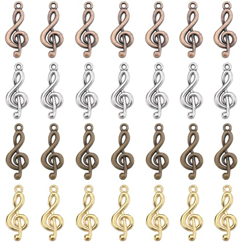 SUNNYCLUE 1 scatola da 80 ciondoli per note musicali in massa, charm per note musicali, mini stile tibetano, ciondoli in bronzo argentato, simbolo di musica in oro, charm per la fabbricazione di