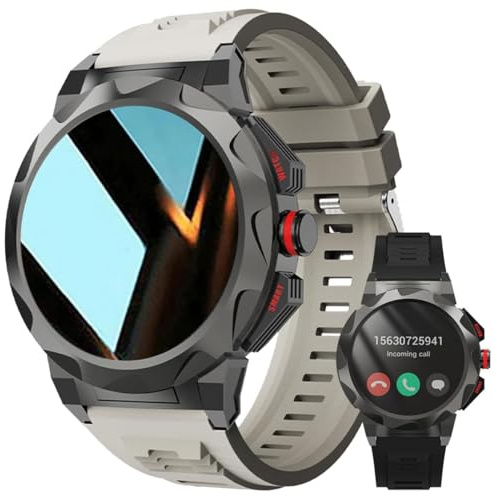 LOYEWAIER Herren Smart Watch Neueste Fitness Tracker Herzfrequenz Schrittzähler Kalorien Ip68 Wasserdicht Robuste Militär Taktik Smartwatch Herren für Android iPhone (Schwarz Silikon-Uhr)