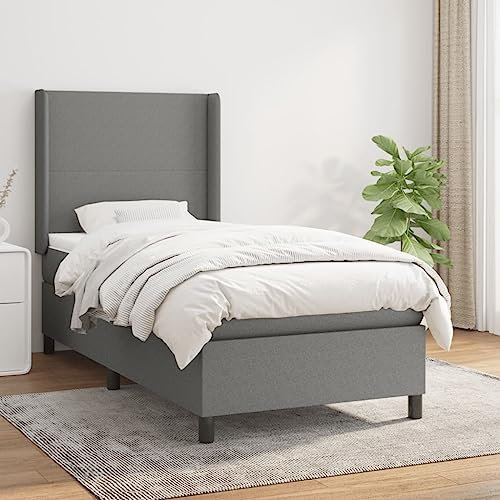 Gecheer Boxspringbett mit Matratze Bettgestell Bettrahmen Designerbett Gästebett Jugendbett Dunkelgrau 100x200 cm Stoff-Q152