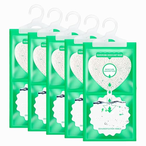Lot de 5 sacs anti-humidité avec cintre | Absorbe l'humidité et prévient la moisissure | Déshumidificateur pour armoires, vêtements et espaces fermés - KAI KOA
