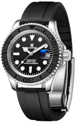 GUANHAO Herren-Automatikuhr: Selbstaufziehende mechanische Uhr mit Datum, luxuriöser unidirektionaler drehbarer Lünette, großer leuchtender Zeiger und wasserdichtes Design